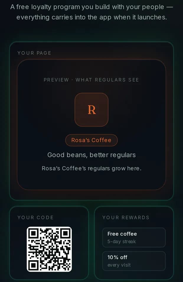 A café's forest: its own page, its own code, its own rewards.
